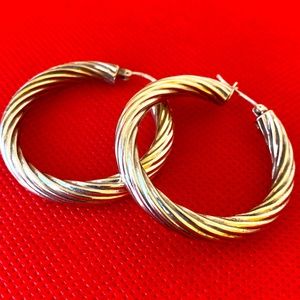 Large ATI 925 sterling silver lathe hollow  hoop earrings